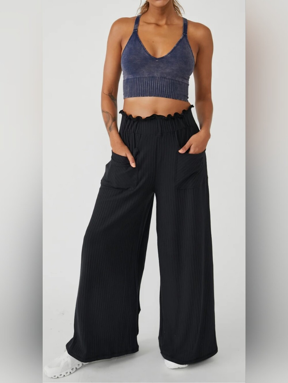 Free People Movement Black Blissed Out Pull On Wide leg Pants Women's Medium